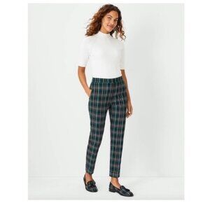 Ann Taylor Green Plaid High Waisted Stretch Ankle Pants Size 4P Holiday Office